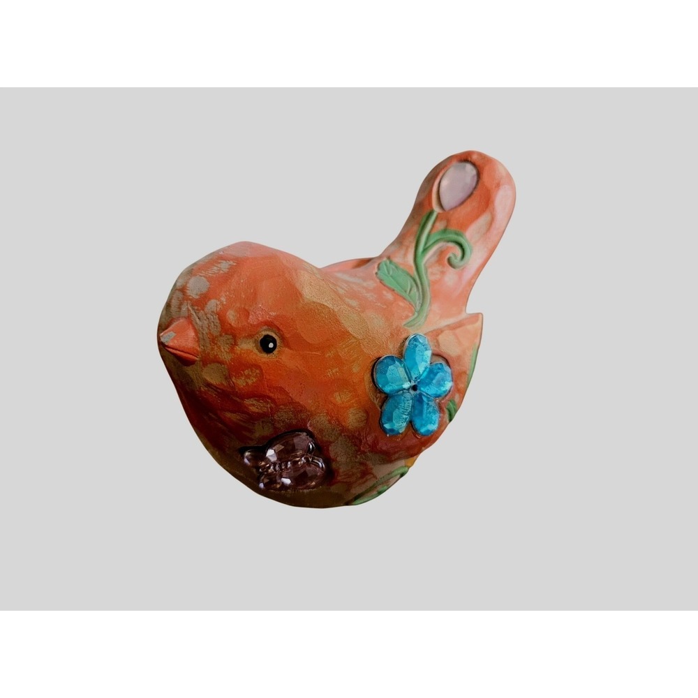 Unbranded Bird Figurine Home Decor Small Orange Jeweled Floral Resin Statue